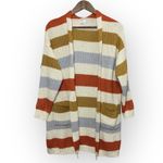 Debut  Knit Cardigan Sweater Striped Color Block Longline Pockets Medium Photo 2