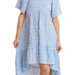 Umgee High Low Hem Dress With Smocked Detail And Back Cut Out Blue Floral Large Photo 0