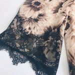 ASTR | Large | Blush + Black Floral Print Bell Sleeve Lace Trim Mini Shift Dress Photo 6