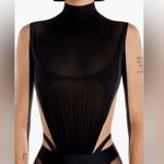 MUGLER Panelled Long Sleeve Illusion Mesh Cut Out Bodysuit Top, Size 44. $975 Black Photo 2