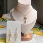 Czech Glass Cross Shape Mint Gold Robin Egg Speckled Hoop Casual Jewelry Set Blue Photo 0