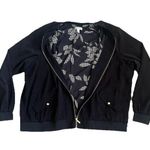 Susan Graver  Solid Black Size XL Floral Lined Bomber Full Zip Jacket Photo 0