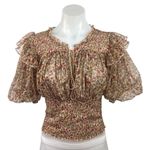 Free People Beatrice Floral Print Brown Lace Up Puff Sleeve Blouse Top Size S Photo 7