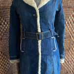 Size S//Vintage Y2K Denim Penny Lane Coat Faux Fur Trim Blue Photo 0
