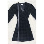 Gianni Bini Black Velvet Mini Wrap Dress Houndstooth Print Long Sleeve Sz XS New Photo 12