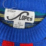 Vintage steel slopes geometric 80s 90s retro long sleeve shirt ski sweater lg Blue Photo 3