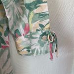 JM Collection  100% Linen Tropical Floral Button Up Green Pink 3/4 Sleeve - Sz 14 Photo 4