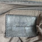 Free People  Wilhelmina Canvas Leather Black / Gray/Denim Ruffle Boho Bucket Bag Photo 4