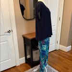 Soma Cool Nights Pajama Set Navy V-Neck Top & Tropical Print Pants Size L Photo 5