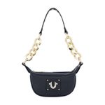 True Religion Suede Chain Hobo Bag Small Black Gold Zip NWT Shoulder Photo 1