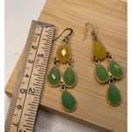 Yellow & Green Teardrop Dangle Earrings With Gold Photo 4