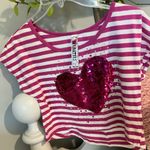 The Comfy Crop Top Pink Striped Sequin Heart Womens Medium Shirt Beautees Photo 1