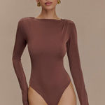 Meshki  NEW Cheyenne Long Sleeve Plunge Back Bodysuit Bodycone‎ Small Photo 0