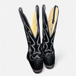 Vintage Nocona Cowboy Boots Black Leather Flame Stitch (Made in USA) Size 8.5 Photo 3