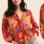 Farm Rio Mystic Bush Buttoned Blouse Ruffled Neck Long Sleeve Size S Photo 0