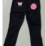 Black Silver Studded Spiked ‘The Distillers’ Punk Band Patch Roses Butterfly Butterflies Patches Stretch Denim High Waisted Jean Capris Pants Bottoms Size 11 💗 Photo 1