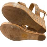 Tory Burch 80MM Natural Vachetta Leather Silver Woven Ankle Strap Wedge Heels 8 Photo 5