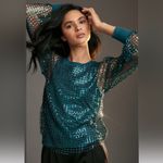 Anthropologie Pilcro by Metallic Pink Mesh Long-Sleeve Sequin Top Size Medium Photo 13