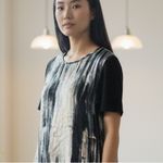 Rebecca Taylor  Silk Black White Short Sleeve Abstract Round neck Blouse Size 4 Photo 6