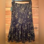 Ralph Lauren Lauren  Irina Metallic Matte Gold Black Floral Chiffon Skirt S Photo 2