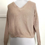 Brandy Melville  V-Neck Ribbed Knit Sweater Pullover Beige Tan One Size OS Photo 0