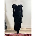 Badgley Mischka  Black Velvet Off Shoulder Long Sleeve Evening Gown Size 4 Photo 2