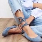 Madewell ‘April’ Blue Suede Ankle-Wrap Flats Photo 0