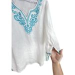 Saks 5th Avenue Blue Saks Fifth Avenue Linen Tunic White Teal 3/4 Sleeves Large Photo 3