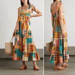 ALÉMAIS Sloane Tiered Midi Patchwork Dress Size 4 US (8 AU) Orange Photo 3