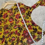 Loft Woodland Bell Sleeve Blouse Top Sheer Floral Print Mustard Yelloww Boho L Photo 11