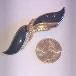 Angel Brand Elegant Black Enamel and Gold Tone Rhinestone Brooch Photo 2