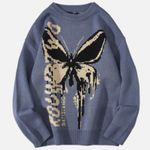 American Vintage Oversized Knit Sweater Butterfly Blue Photo 0