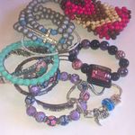 Lot of 10 Multi Color Purple Glass Beaded CZ Rhinestone Boho Stretchy Bracelets Photo 0