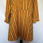 Boohoo  Stripe  Shirt Dress Sz 12 Mustard Preppy Fall Boho Oversize Drop Waist Photo 2