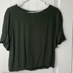 Loft NWOT  women’s dark green flare‎ 1/2 sleeve elastic hem relaxed button blouse Photo 0