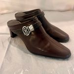 Brighton Tapa Brown Leather Weave Strap Buckle Mules Croc Heel Pumps Size US 7.5 Photo 3