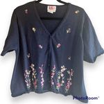 R & K Vintage  original Woman short sleeve navy floral button front cardigan 18 Photo 0