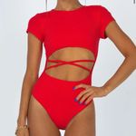 Princess Polly Hot Red Short Sleeve Cut Out Bodysuit Size 18 Photo 0