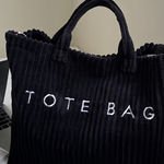 Corduroy Tote Bag Oversized Shoulder Bag With Straps BLACK Photo 0
