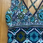 NWT Mossimo Blue Floral Abstract Criss Cross Blue/Green One Piece Bathing Suit L Size L Photo 3