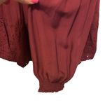 Knox Rose Y2K  Women Boho Top L Maroon‎ Ruffle Eyelet Babydoll Cottage Romantic Photo 4
