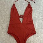 Tavik “Emme” halter one piece rust red dusty plunge v neck high cut cheeky Size L Photo 2