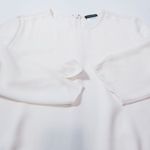 Longchamp White Crew Neck Blouse Cuff Slit Minimalist Photo 10