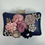Clutch Bag Satin Flower Handbag Dinner Pearl Wedding Prom Banquet Cocktail Vaca Blue Photo 11