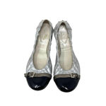 Tod's Silver Scrunch Ballet Flats with Black Patent Leather Buckle Toe Size 9.5 Photo 1