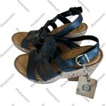 BORN Ankle Strap Sandals Wedge Cork Heels, Black, Size 10,NWT no box Black Photo 0