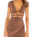 I am gia I.AM.GIA Brown Greta Ruffle Tie-front Mini Dress Size Medium Photo 0