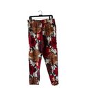 Benetton Floral Print Pant Sz 42 Elastic Waist 100% Cotton Made In Italy festive Red Photo 1