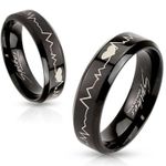 Heartbeat Laser Etched Stainless Steel Black IP Band‎ Ring Size 5 Photo 0