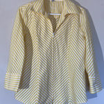 Foxcroft  Yellow White Classic Stripe Wrinkle Free Fitted Zip Front Shirt Top 12‎ Photo 0